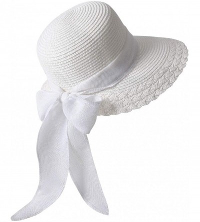 Sun Hats Elegant Wide Brim Floppy Sun Hat- Beach Hat for Women- White- One Size - CN194OHIZ3X $10.91