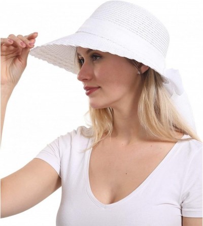 Sun Hats Elegant Wide Brim Floppy Sun Hat- Beach Hat for Women- White- One Size - CN194OHIZ3X $10.91