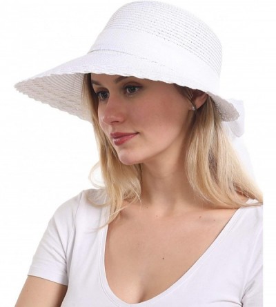 Sun Hats Elegant Wide Brim Floppy Sun Hat- Beach Hat for Women- White- One Size - CN194OHIZ3X $10.91