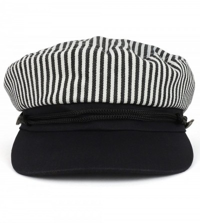 Newsboy Caps Greek Sailor Fisherman Stripe Crown Baker Boy Hat with Rope Band - Black White - CE18C9XY9YZ $29.18