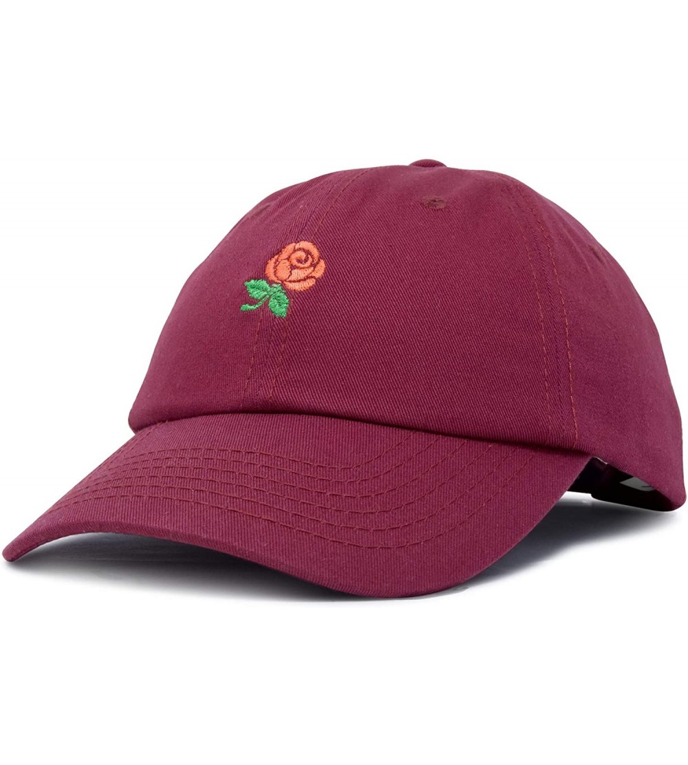 Baseball Caps Women's Rose Baseball Cap Flower Hat - Maroon - CZ18OSIS5MD $11.07