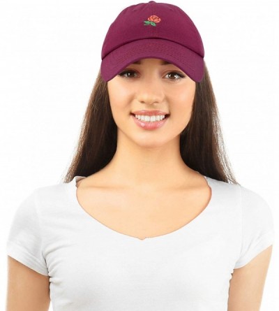 Baseball Caps Women's Rose Baseball Cap Flower Hat - Maroon - CZ18OSIS5MD $11.07