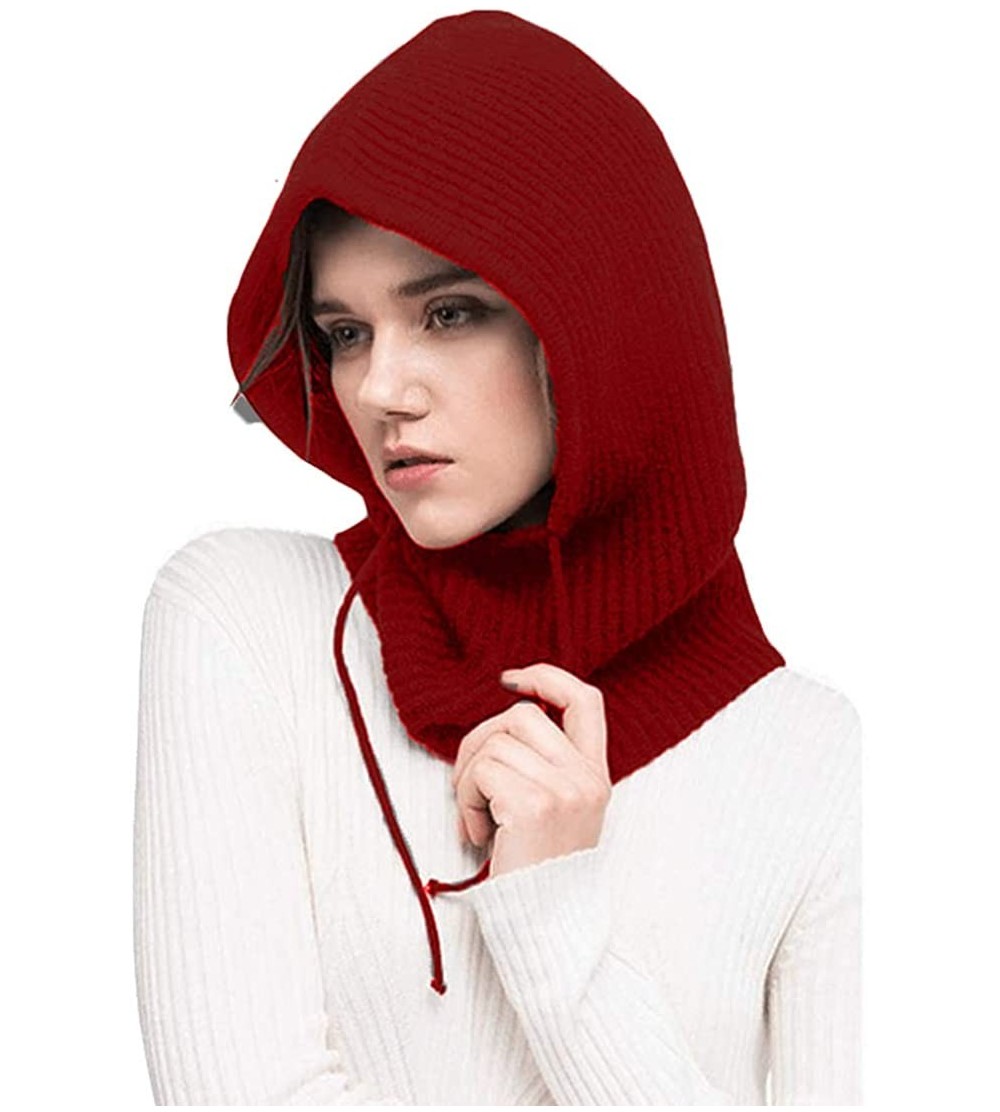 Balaclavas Balaclava Hood hat Windproof Soft Cashmere Fleece Knitted Ski Face Mask for Men Women Children - Wine - CR192OOSDK...