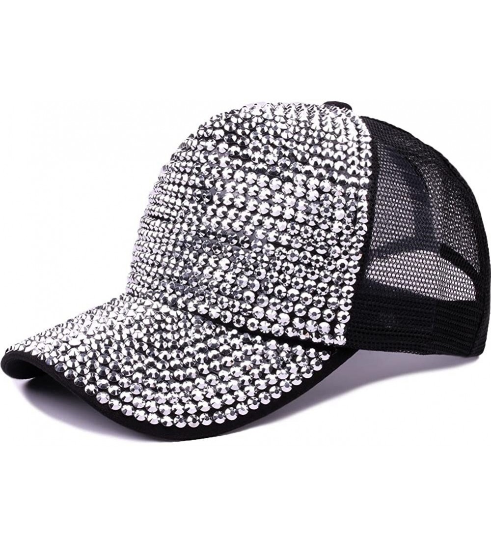 Baseball Caps Unisex Summer Sparkling Baseball Cap Rhinestone Drilling Breathable Net Hat - Black - CZ18EORAXMA $12.05