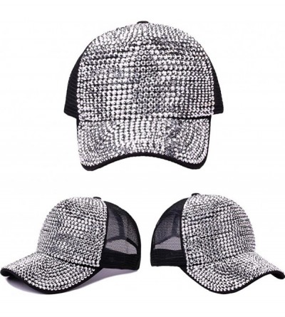 Baseball Caps Unisex Summer Sparkling Baseball Cap Rhinestone Drilling Breathable Net Hat - Black - CZ18EORAXMA $12.05