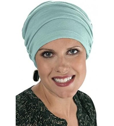 Skullies & Beanies Cancer Turbans for Chemo Hair Loss - Gathered Sophia Turban - Aqua - CK11VO1C4BJ $13.34