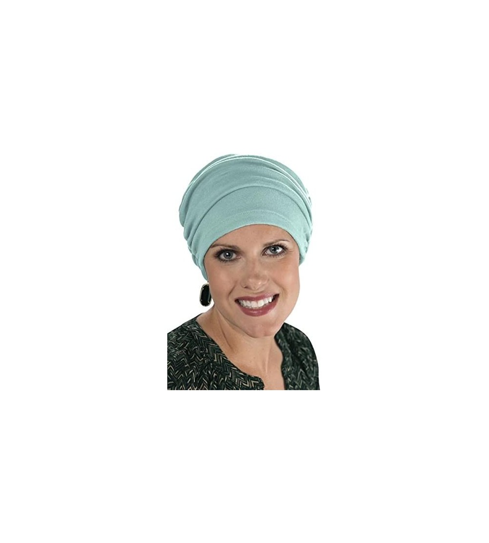 Skullies & Beanies Cancer Turbans for Chemo Hair Loss - Gathered Sophia Turban - Aqua - CK11VO1C4BJ $13.34