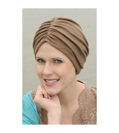 Skullies & Beanies Cancer Turbans for Chemo Hair Loss - Gathered Sophia Turban - Aqua - CK11VO1C4BJ $13.34