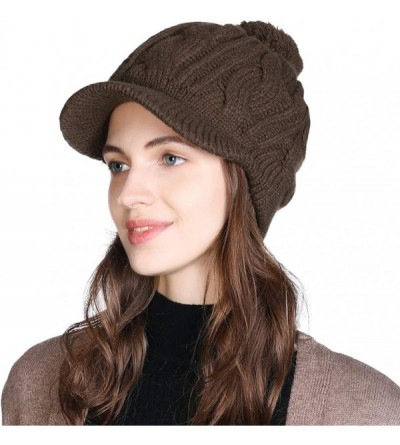 Skullies & Beanies Women's 100% Wool Knit Visor Beanie Newsboy Cap - 00778brown - CD18ZKN99X7 $16.22