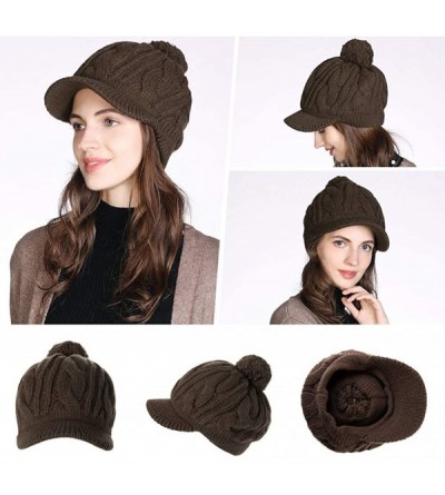 Skullies & Beanies Women's 100% Wool Knit Visor Beanie Newsboy Cap - 00778brown - CD18ZKN99X7 $16.22