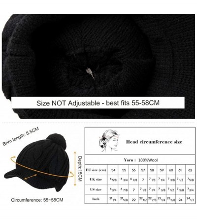 Skullies & Beanies Women's 100% Wool Knit Visor Beanie Newsboy Cap - 00778brown - CD18ZKN99X7 $16.22