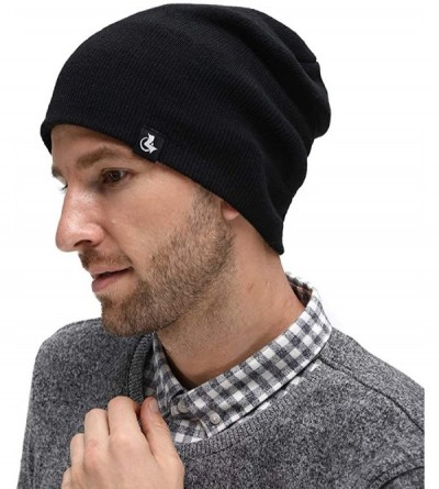 Skullies & Beanies Fleece Lined Beanie Hat Mens Winter Solid Color Warm Knit Ski Skull Cap - Black (Model-u02) - C518HT3CDTL ...