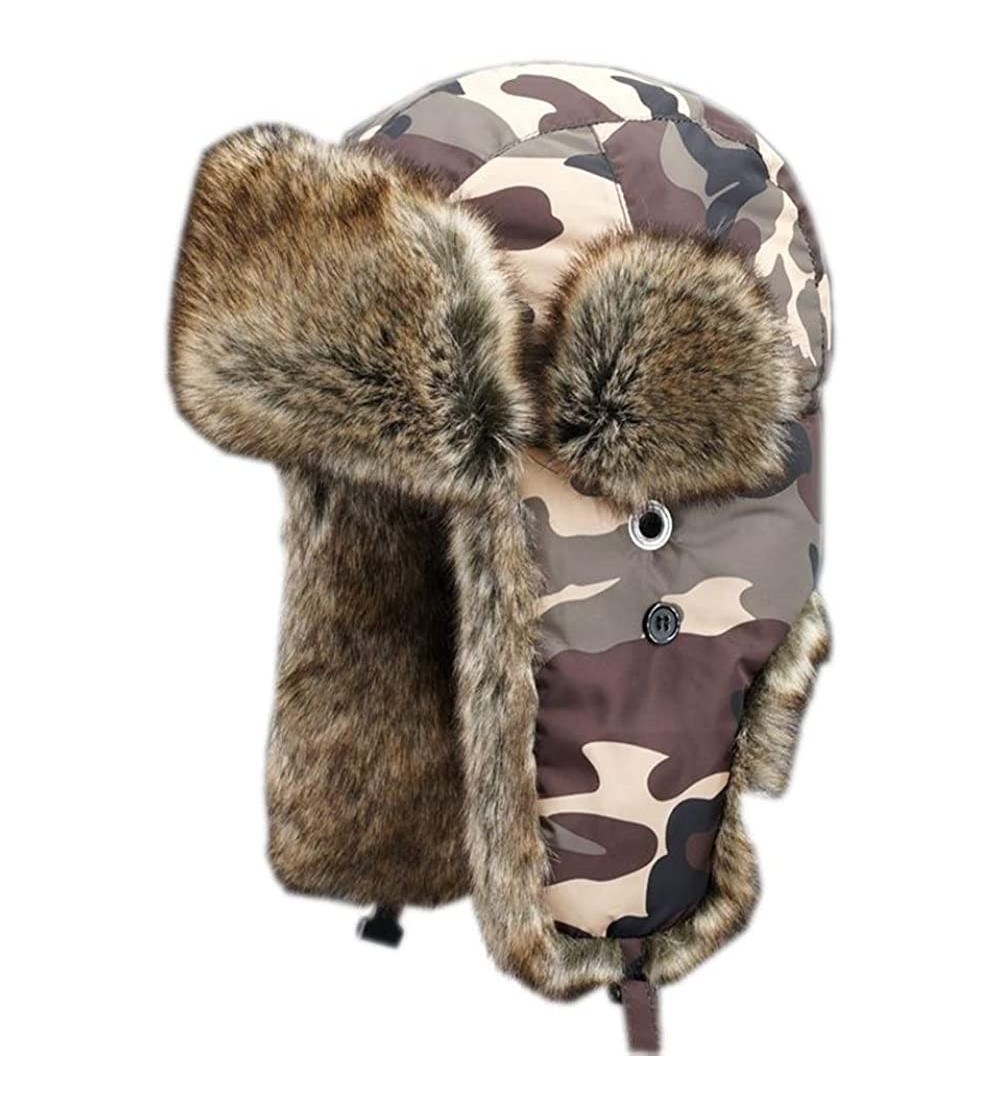 Bomber Hats Knitted Russian Women Winter Aviator Trapper Hat with Faux Fur Lining Hat - Color M - C818XKTELCA $25.20