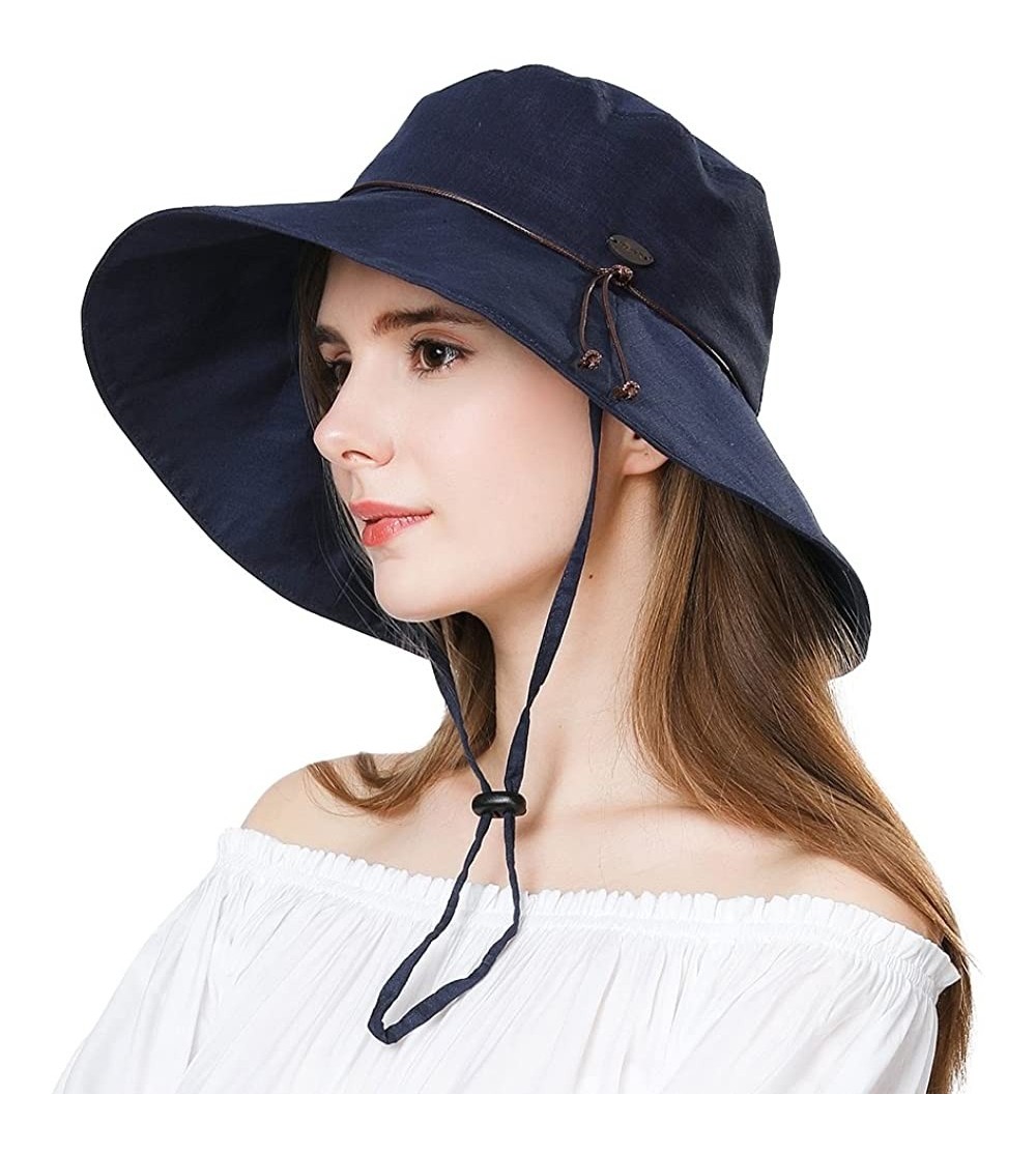 Bucket Hats Womens Packable Ponytail SPF 50 Sun Hat Summer Gardening Hiking Fishing 55-61cm - Navy_99024 - CS18CWDQAD9 $23.02