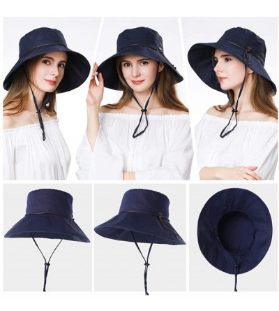 Bucket Hats Womens Packable Ponytail SPF 50 Sun Hat Summer Gardening Hiking Fishing 55-61cm - Navy_99024 - CS18CWDQAD9 $23.02
