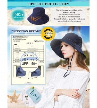 Bucket Hats Womens Packable Ponytail SPF 50 Sun Hat Summer Gardening Hiking Fishing 55-61cm - Navy_99024 - CS18CWDQAD9 $23.02