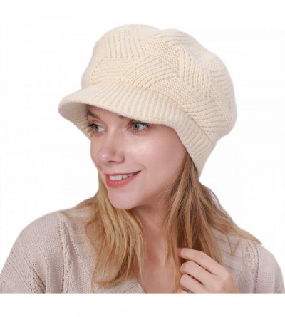 Skullies & Beanies Women's Winter Beanie Newsboy Cap Warm Fleece Lining - Thick Slouchy Cable Knit Skull Hat Ski Cap - Beige ...