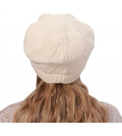 Skullies & Beanies Women's Winter Beanie Newsboy Cap Warm Fleece Lining - Thick Slouchy Cable Knit Skull Hat Ski Cap - Beige ...