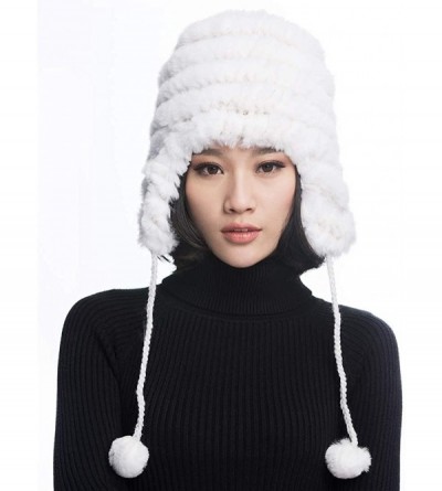 Bomber Hats Women's Rex Rabbit Fur Hats Winter Ear Cap Flexible Multicolor - White - CE11FG5AP5F $46.13