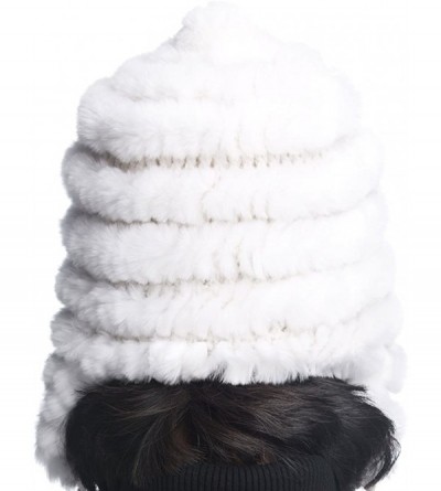 Bomber Hats Women's Rex Rabbit Fur Hats Winter Ear Cap Flexible Multicolor - White - CE11FG5AP5F $17.94