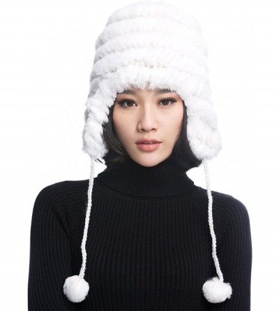 Bomber Hats Women's Rex Rabbit Fur Hats Winter Ear Cap Flexible Multicolor - White - CE11FG5AP5F $17.94