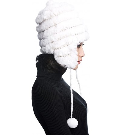 Bomber Hats Women's Rex Rabbit Fur Hats Winter Ear Cap Flexible Multicolor - White - CE11FG5AP5F $17.94