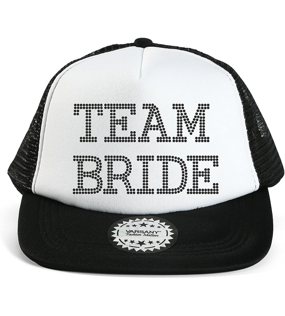 Baseball Caps Team Bride Baseball Hat Crystal Bridal Wedding Party Trucker Cap - Black / Black - CK12GNLB6KJ $13.22