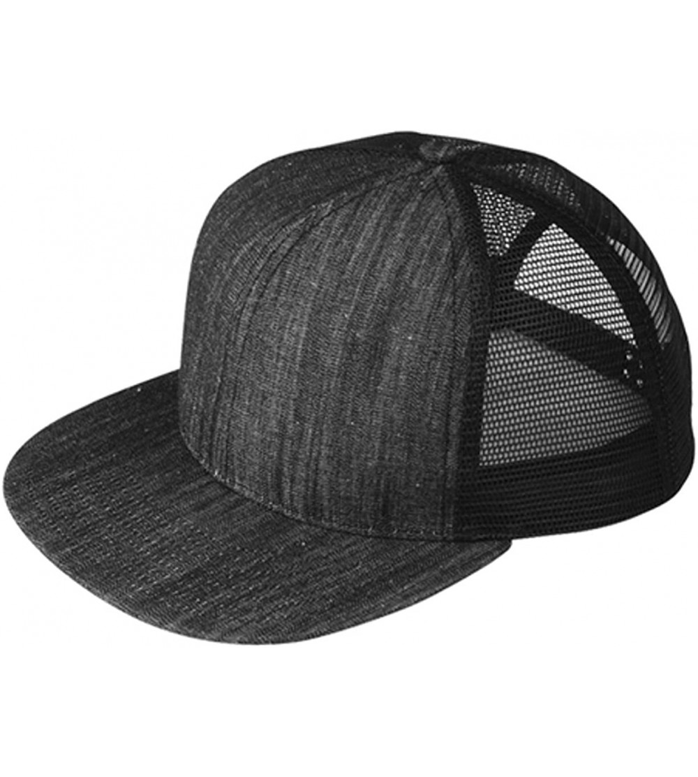 Baseball Caps Men's Solid Color Flat Bill Snapback Mesh Trucker Cap - Denim Black - CJ11XMH46V9 $11.71