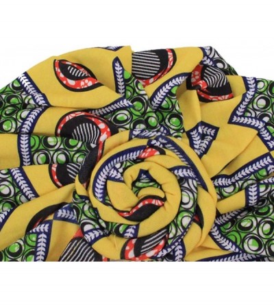 Skullies & Beanies Women Pleated Twist Turban African Printing India Chemo Cap Hairwrap Headwear - Yellow - CZ18RN54MZ4 $11.45