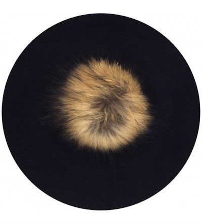 Berets Womens French Artist Wool Beret Fur Pompom Hats - Black - CR18KGN4YN7 $13.33