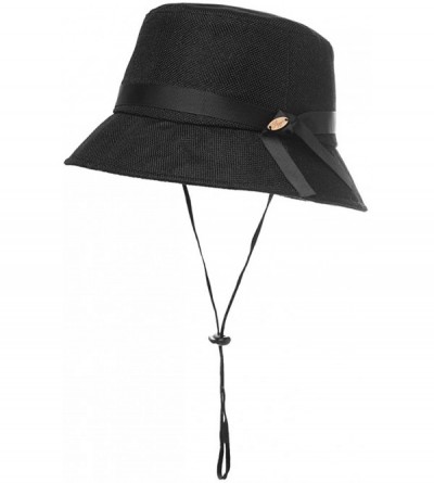 Sun Hats Packable UPF Straw Sunhat Women Summer Beach Wide Brim Fedora Travel Hat 54-59CM - 00705_black - CC18RK9Y54A $43.37
