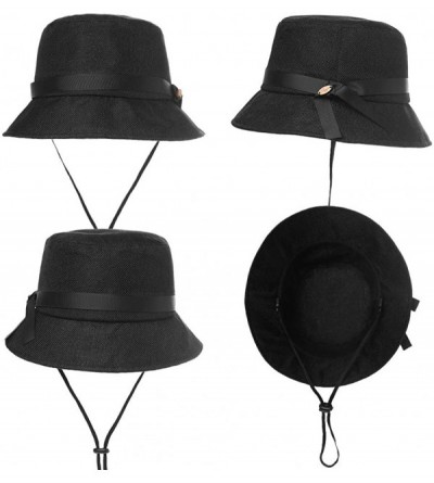 Sun Hats Packable UPF Straw Sunhat Women Summer Beach Wide Brim Fedora Travel Hat 54-59CM - 00705_black - CC18RK9Y54A $20.55