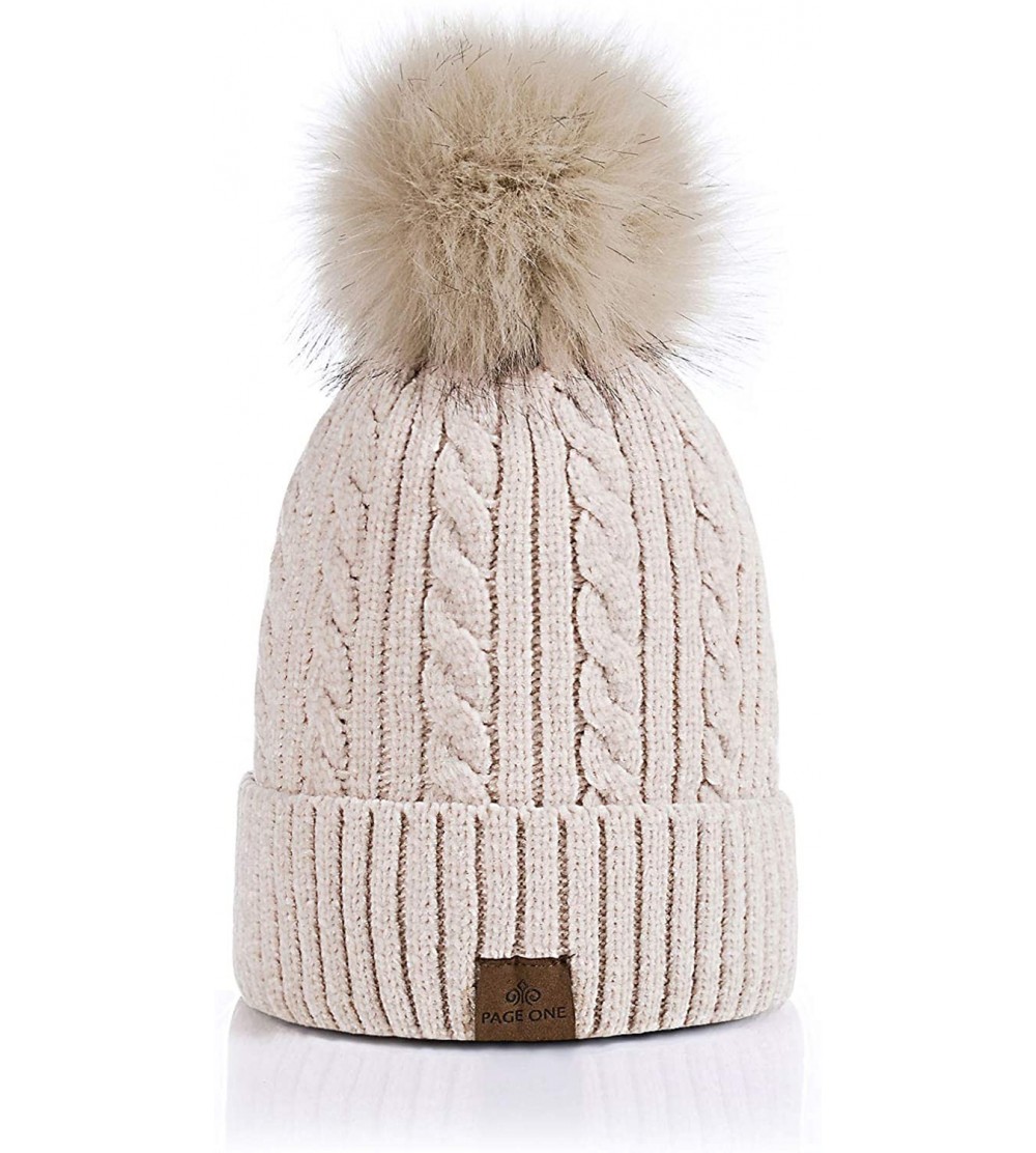 Skullies & Beanies Women Winter Pom Pom Beanie Hats Warm Fleece Lined-Chunky Trendy Cute Chenille Knit Twist Cap - 2-beige-h ...