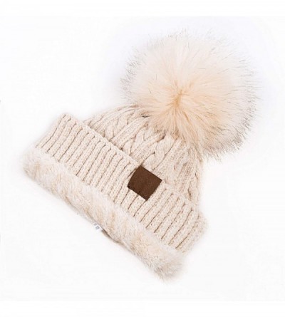 Skullies & Beanies Women Winter Pom Pom Beanie Hats Warm Fleece Lined-Chunky Trendy Cute Chenille Knit Twist Cap - 2-beige-h ...