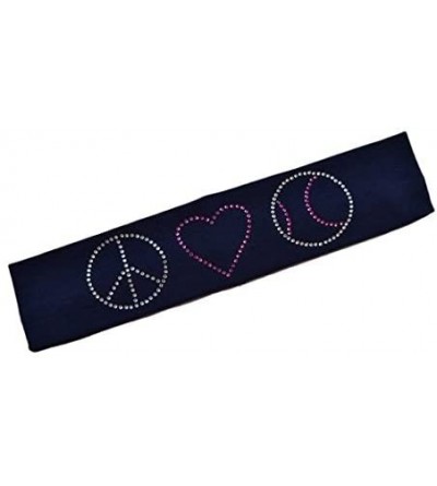 Headbands Peace Love Softball Rhinestone Stretch Headband (Navy Blue) - C911HX6FSSF $17.27