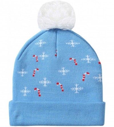 Skullies & Beanies Adult Fashion Cuffed Knit Ugly Christmas Beanie Hat - Blue(124) - CY18Z5900YG $11.55