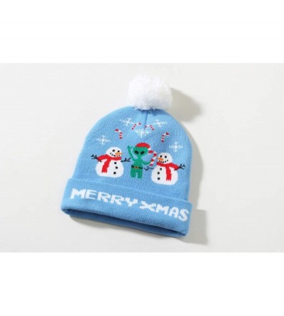 Skullies & Beanies Adult Fashion Cuffed Knit Ugly Christmas Beanie Hat - Blue(124) - CY18Z5900YG $11.55