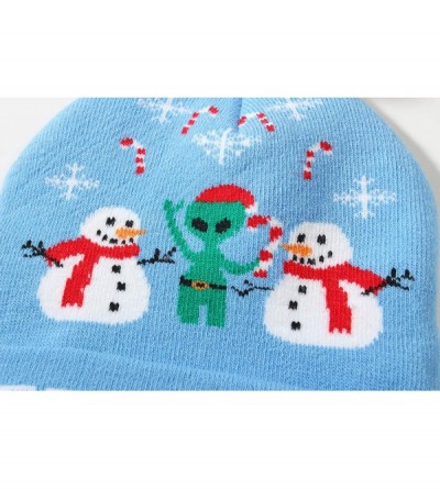 Skullies & Beanies Adult Fashion Cuffed Knit Ugly Christmas Beanie Hat - Blue(124) - CY18Z5900YG $11.55