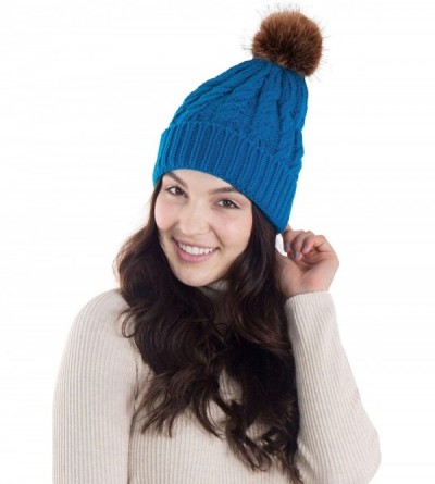 Skullies & Beanies Women's Knit Winter Hat Pom Pom Beanie - Royal Blue - C518HKU7KWU $17.89