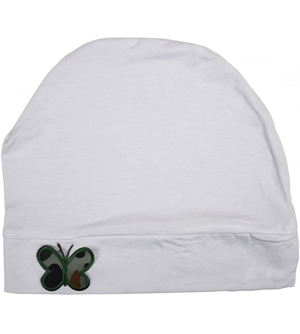 Skullies & Beanies Soft Chemo Cap Cancer Beanie with Green Camo Butterfly - White - CT12NA4O1VB $15.29