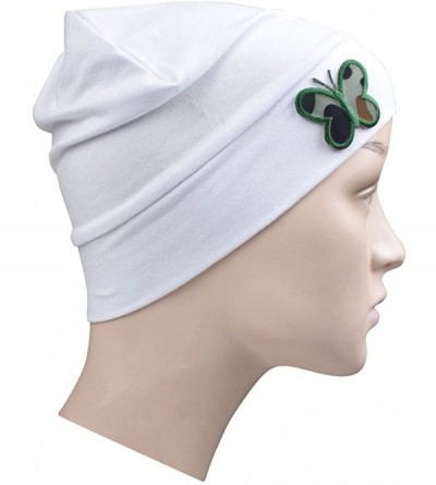 Skullies & Beanies Soft Chemo Cap Cancer Beanie with Green Camo Butterfly - White - CT12NA4O1VB $15.29