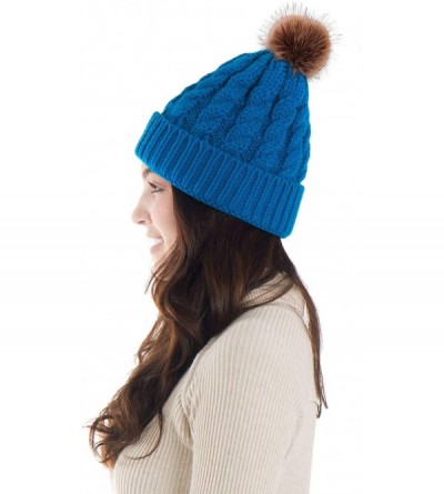 Skullies & Beanies Women's Knit Winter Hat Pom Pom Beanie - Royal Blue - C518HKU7KWU $17.89