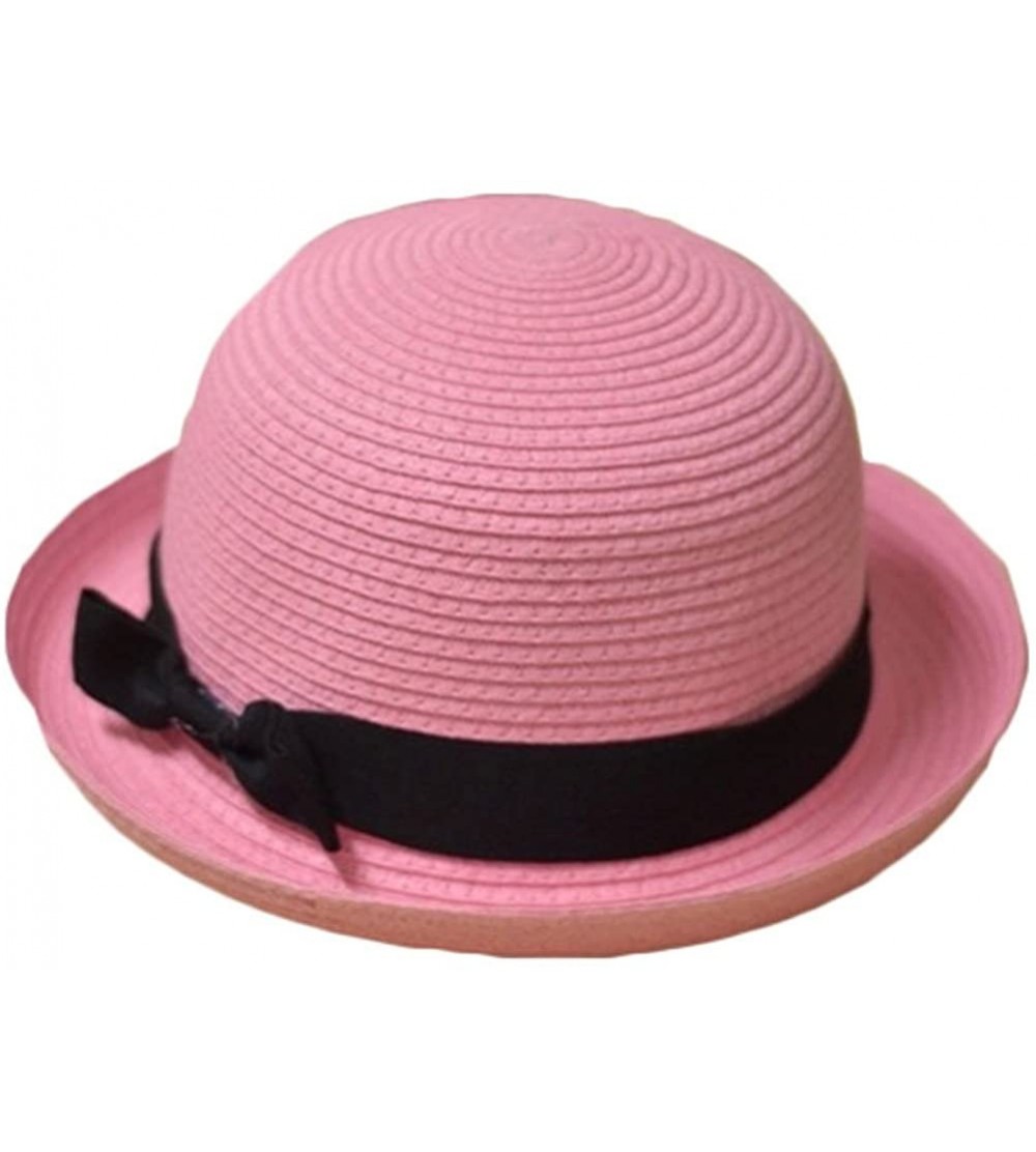 Sun Hats Bowknot Straw Summer Bowler Hat Sun Cap Hat for Ladies Womens - Pink Adult - CD12FU5BFC3 $9.80