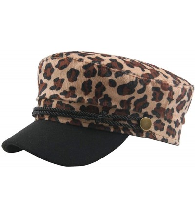Berets Women's Leopard Print Beret Hat Casual Retro Flat Top Navy Cap - Beige - C4196EYYOMG $11.68