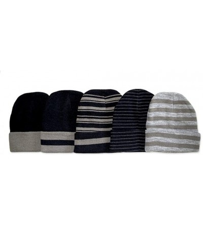 Skullies & Beanies Men's Winter Beanie Knit Hat- Pack of 6 - Mixed Stripe(6) - CZ187RZT7N2 $21.97