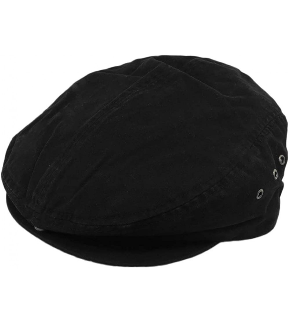 Newsboy Caps Mega Cap Washed Canvas Golfing Beret IVY Ascot Cabbie Cap Black - CE115YJM3S1 $8.85