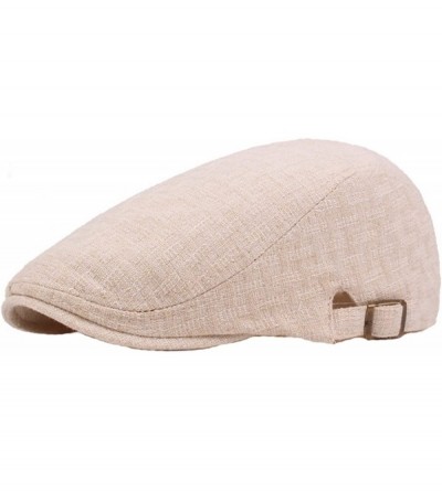 Newsboy Caps Men Linen Cotton Solid Duckbill Newsboy Beret Ivy Cap Cabbie Driving Flat Cap - Beige - CA189NNA3IK $10.00