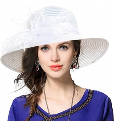 Sun Hats Kentucky Derby Church Dress Hat Wide Brim Leaf Flower Bridal Shower Hat - White - CE18CG7WU0D $43.22