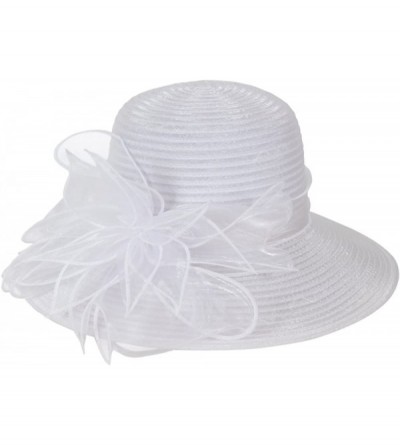Sun Hats Kentucky Derby Church Dress Hat Wide Brim Leaf Flower Bridal Shower Hat - White - CE18CG7WU0D $21.61