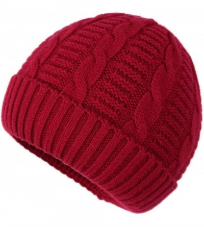 Skullies & Beanies Unisex Men's Warm Winter Hats Cable Knit Cuff Beanie Skull Watch Cap - Red - CG18Z8I39DW $11.26